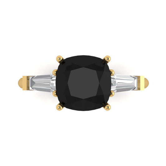 3 cttw Natural Onyx Three-Stone Engagement Ring - Solid Yellow Gold (VVS1, Cushion Cut,8.0mm)