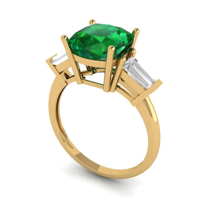 3 cttw Simulated Emerald Three-Stone Engagement Ring - Solid Gold (Cushion Cut,8.0mm)