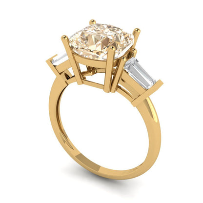 3 cttw Natural Morganite Three-Stone Engagement Ring - Solid Gold (Cushion Cut,8.0mm)