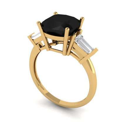 3 cttw Natural Onyx Three-Stone Engagement Ring - Solid Gold (Cushion Cut,8.0mm)