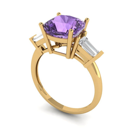 3 cttw Simulated Alexandrite Three-Stone Engagement Ring - Solid Gold (Cushion Cut,8.0mm)