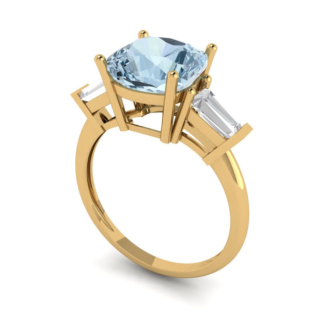 3 cttw Natural Aquamarine Three-Stone Engagement Ring - Solid Gold (Cushion Cut,8.0mm)