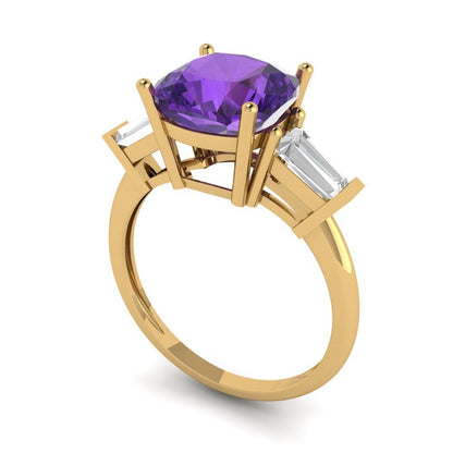 3 cttw Natural Amethyst Three-Stone Engagement Ring - Solid Gold (Cushion Cut,8.0mm)
