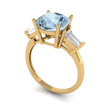 3 cttw Natural Sky Blue Topaz Three-Stone Engagement Ring - Solid Gold (Cushion Cut,8.0mm)