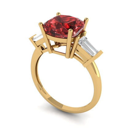 3 cttw Natural Garnet Three-Stone Engagement Ring - Solid Gold (Cushion Cut,8.0mm)