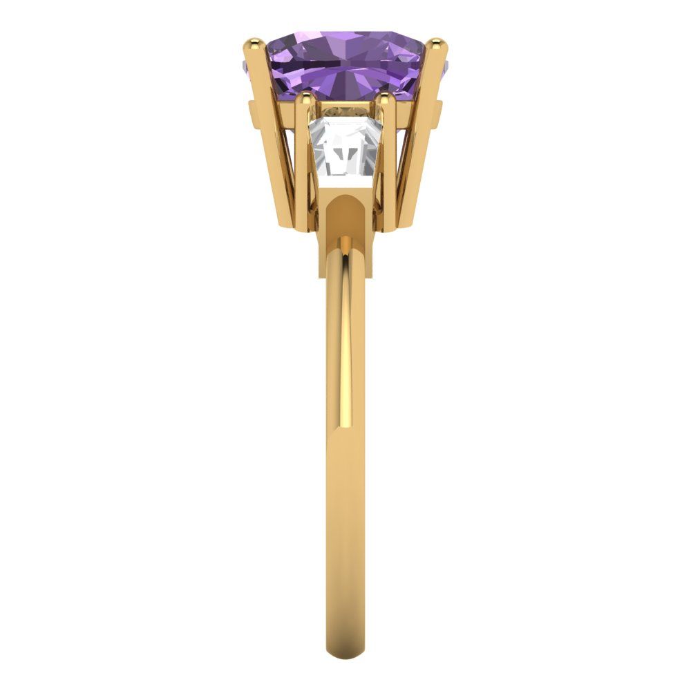 3 cttw Simulated Alexandrite Three-Stone Engagement Ring - Solid Gold (Cushion Cut,8.0mm)