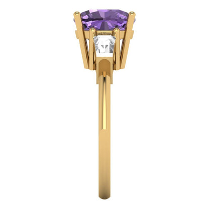 3 cttw Simulated Alexandrite Three-Stone Engagement Ring - Solid Gold (Cushion Cut,8.0mm)