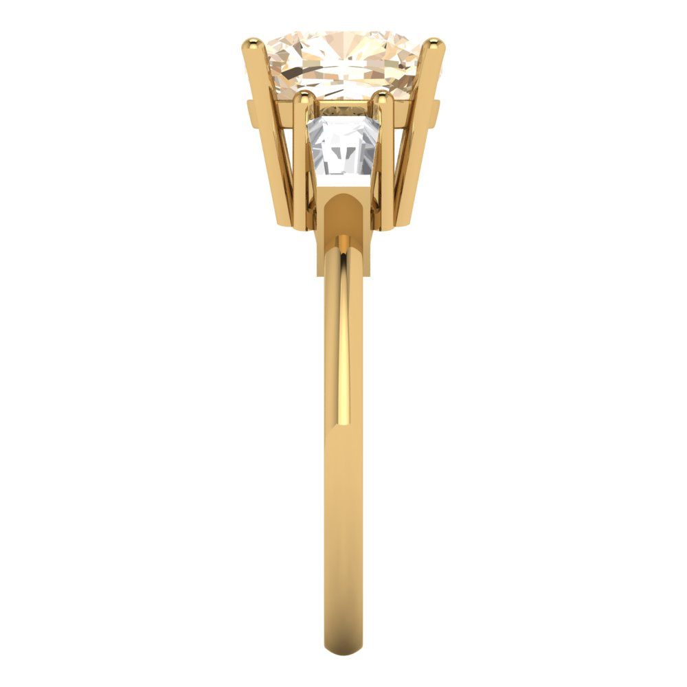 3 cttw Natural Morganite Three-Stone Engagement Ring - Solid Gold (Cushion Cut,8.0mm)