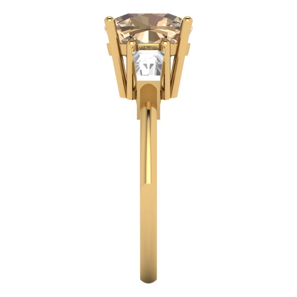 3 cttw Yellow Moissanite Three-Stone Engagement Ring - Solid Gold (Cushion Cut,8.0mm)