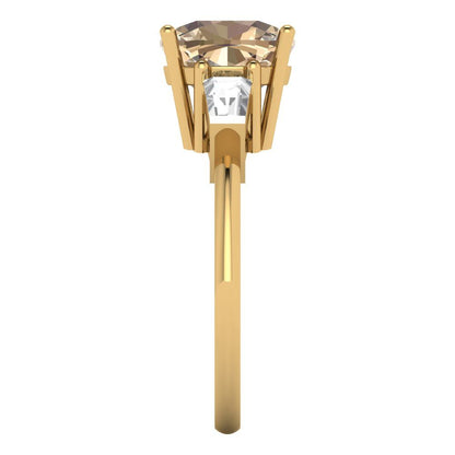 3 cttw Yellow Moissanite Three-Stone Engagement Ring - Solid Gold (Cushion Cut,8.0mm)