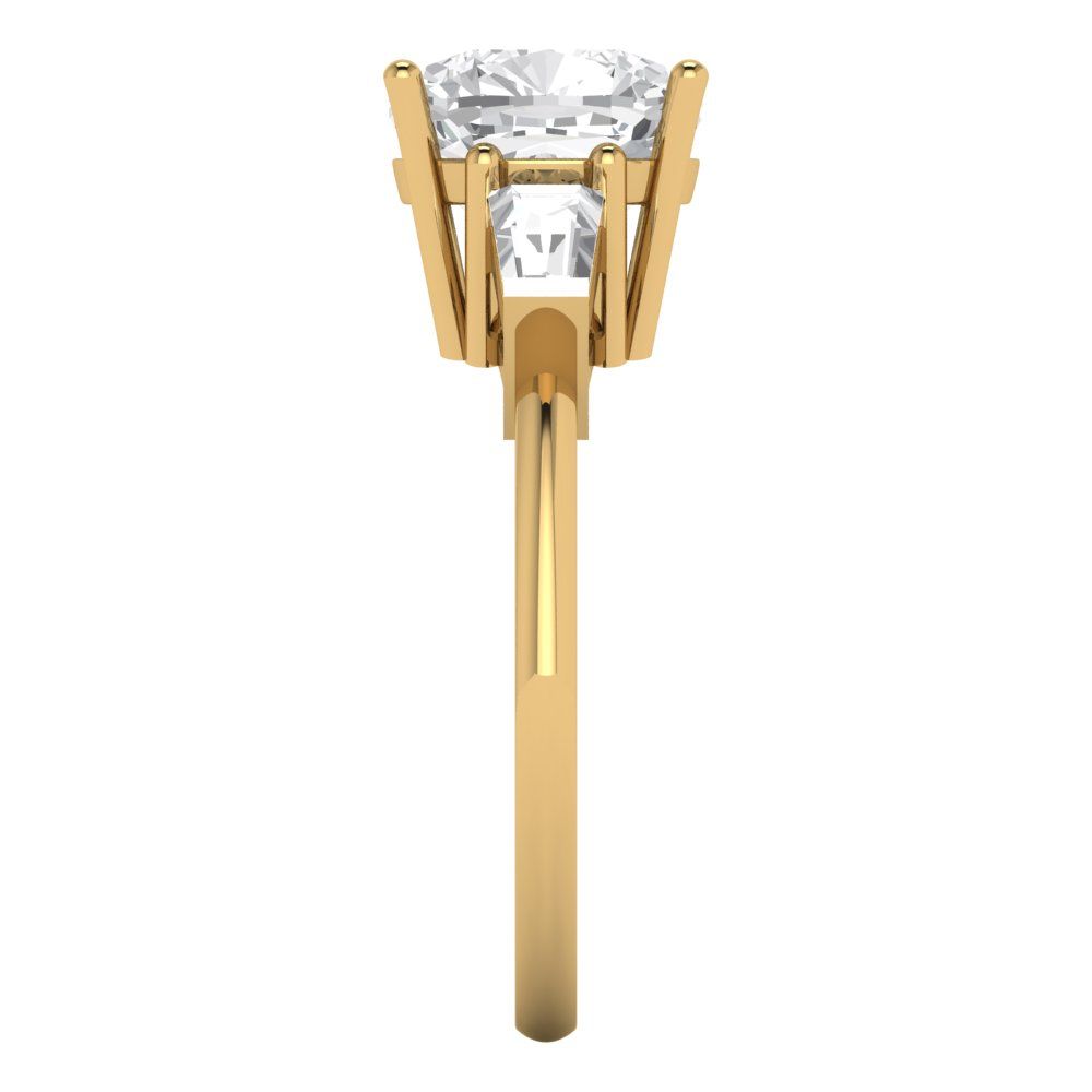 3 cttw Moissanite Three-Stone Engagement Ring - Solid Yellow Gold (VVS1, Cushion Cut,8.0mm)