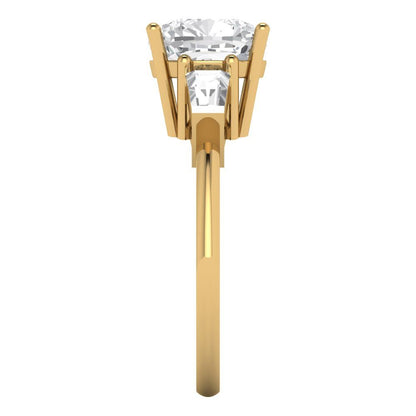 3 cttw Moissanite Three-Stone Engagement Ring - Solid Yellow Gold (VVS1, Cushion Cut,8.0mm)