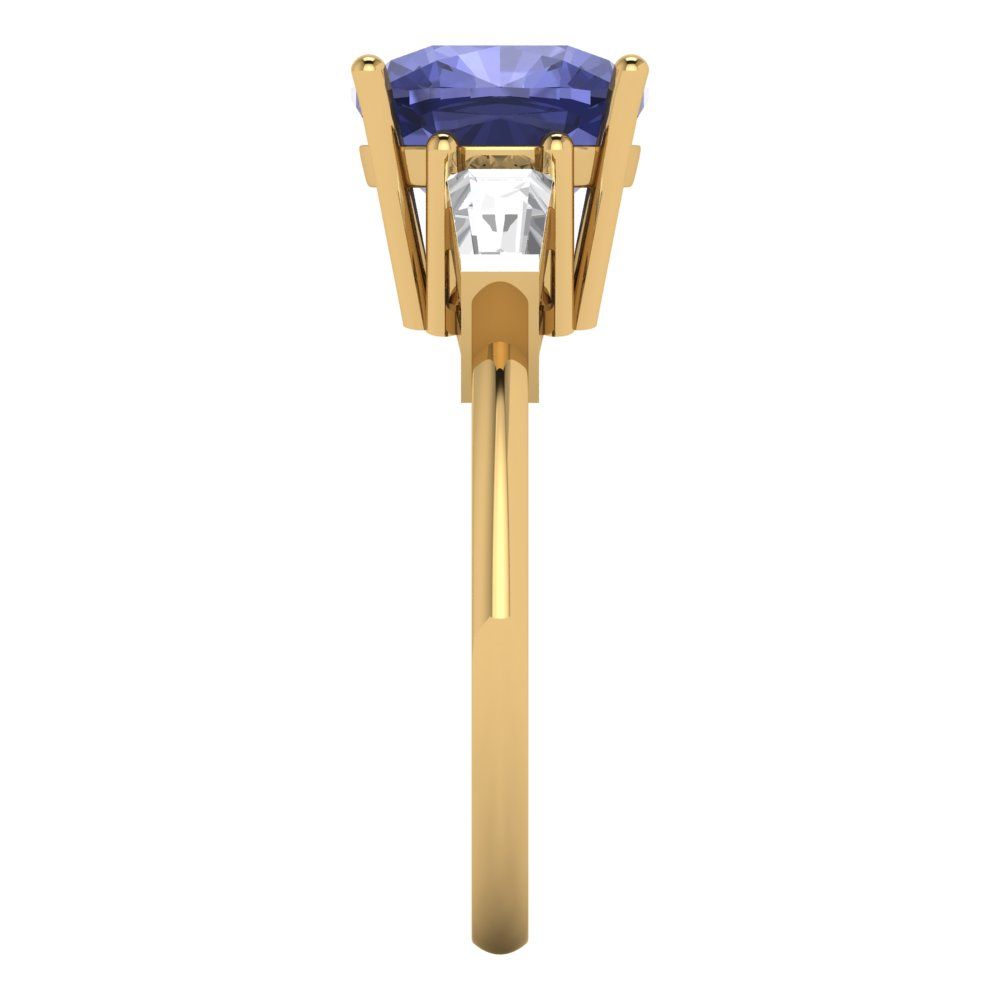 3 cttw Simulated Tanzanite Three-Stone Engagement Ring - Solid Yellow Gold (VVS1, Cushion Cut,8.0mm)