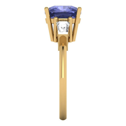 3 cttw Simulated Tanzanite Three-Stone Engagement Ring - Solid Yellow Gold (VVS1, Cushion Cut,8.0mm)