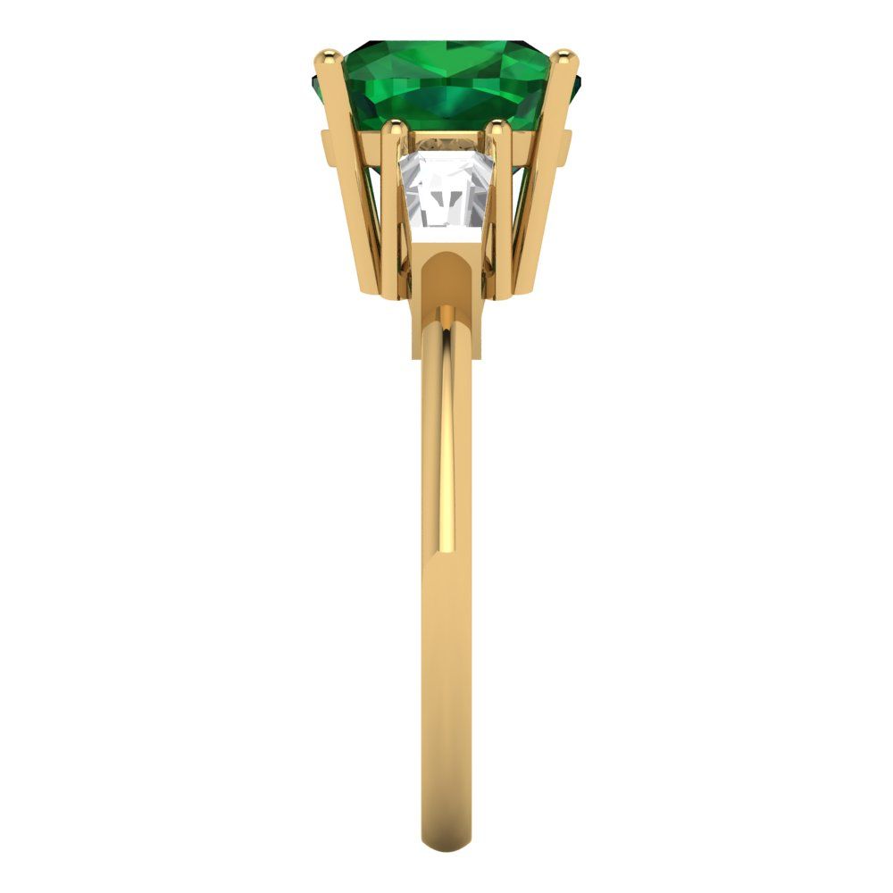 3 cttw Simulated Emerald Three-Stone Engagement Ring - Solid Gold (Cushion Cut,8.0mm)