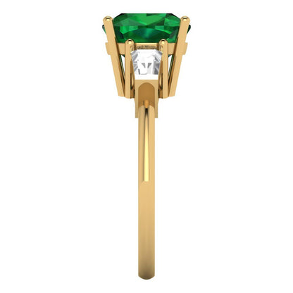 3 cttw Simulated Emerald Three-Stone Engagement Ring - Solid Gold (Cushion Cut,8.0mm)