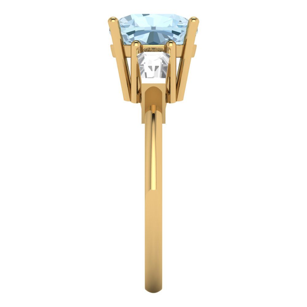 3 cttw Natural Sky Blue Topaz Three-Stone Engagement Ring - Solid Gold (Cushion Cut,8.0mm)