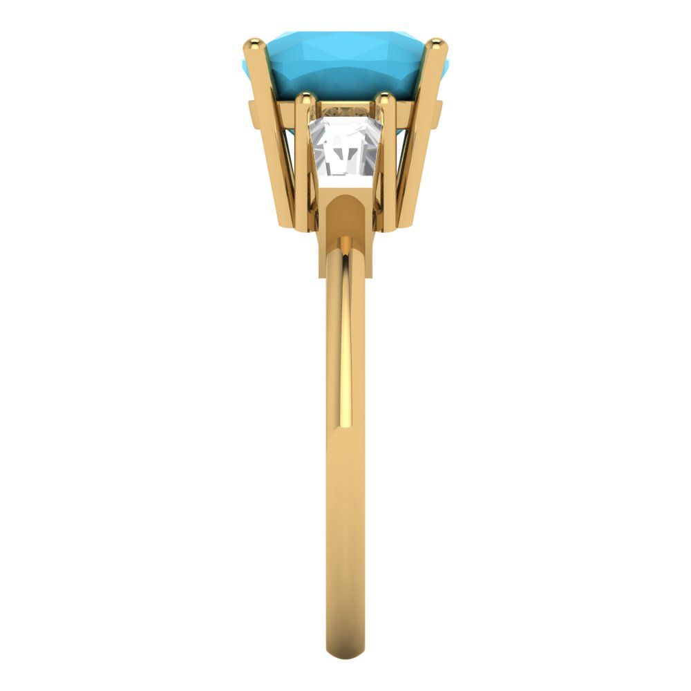 3 cttw Simulated Turquoise Three-Stone Engagement Ring - Solid Gold (Cushion Cut,8.0mm)