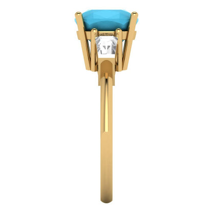 3 cttw Simulated Turquoise Three-Stone Engagement Ring - Solid Gold (Cushion Cut,8.0mm)