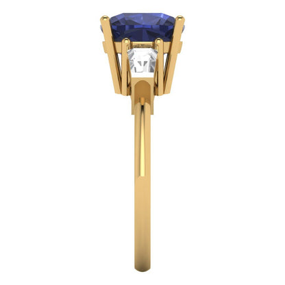 3 cttw Simulated Blue Sapphire Three-Stone Engagement Ring - Solid Gold (Cushion Cut,8.0mm)