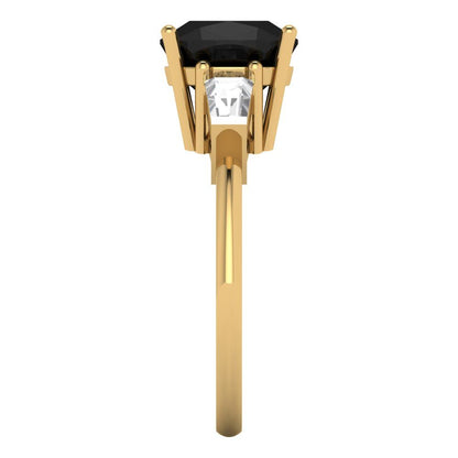 3 cttw Natural Onyx Three-Stone Engagement Ring - Solid Gold (Cushion Cut,8.0mm)