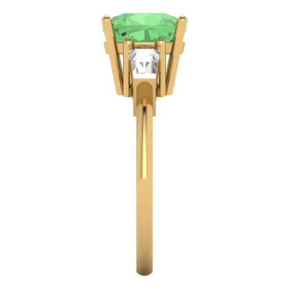 3 cttw Zirconia Simulated Green Diamond Three-Stone Engagement Ring - Solid Gold (VVS1, Cushion Cut,8.0mm)