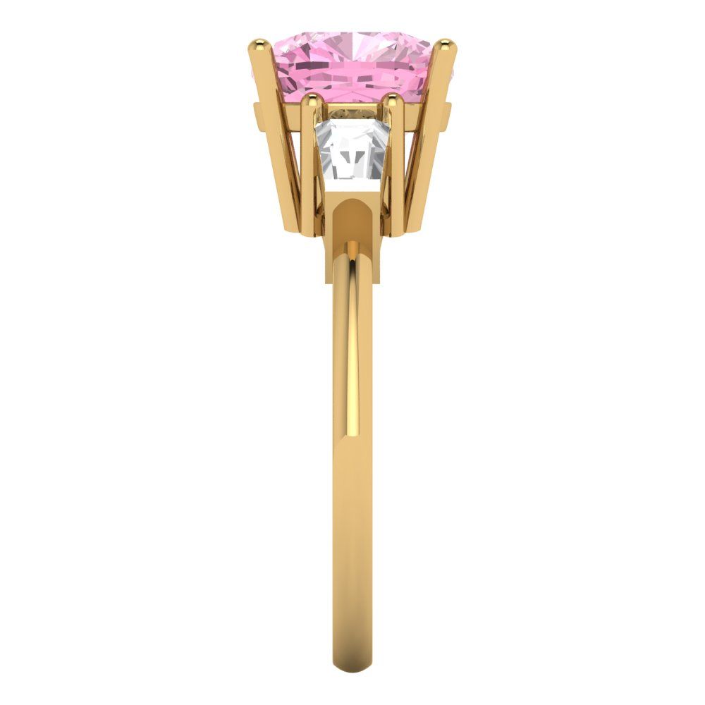 3 cttw Zirconia Simulated Pink Diamond Three-Stone Engagement Ring - Solid Gold (VVS1, Cushion Cut,8.0mm)