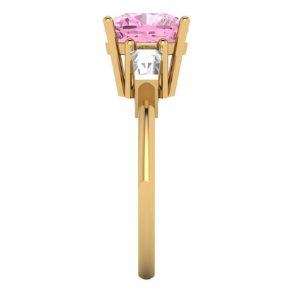 3 cttw Zirconia Simulated Pink Diamond Three-Stone Engagement Ring - Solid Gold (VVS1, Cushion Cut,8.0mm)