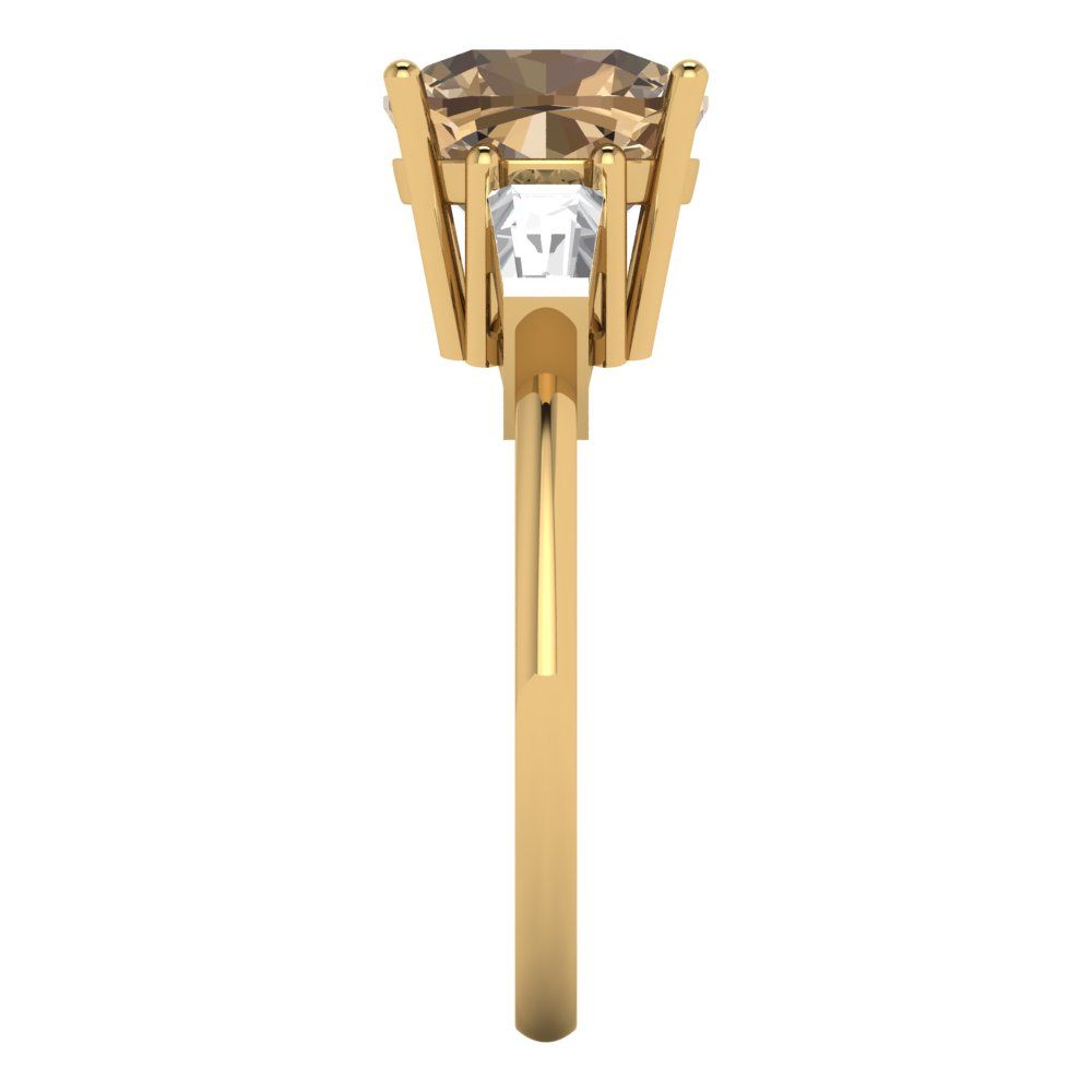 3 cttw Zirconia Simulated Champagne Diamond Three-Stone Engagement Ring - Solid Gold (VVS1, Cushion Cut,8.0mm)
