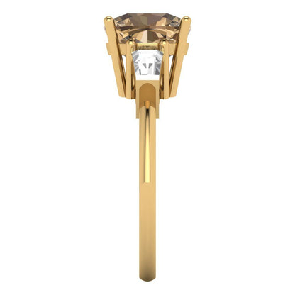 3 cttw Zirconia Simulated Champagne Diamond Three-Stone Engagement Ring - Solid Gold (VVS1, Cushion Cut,8.0mm)