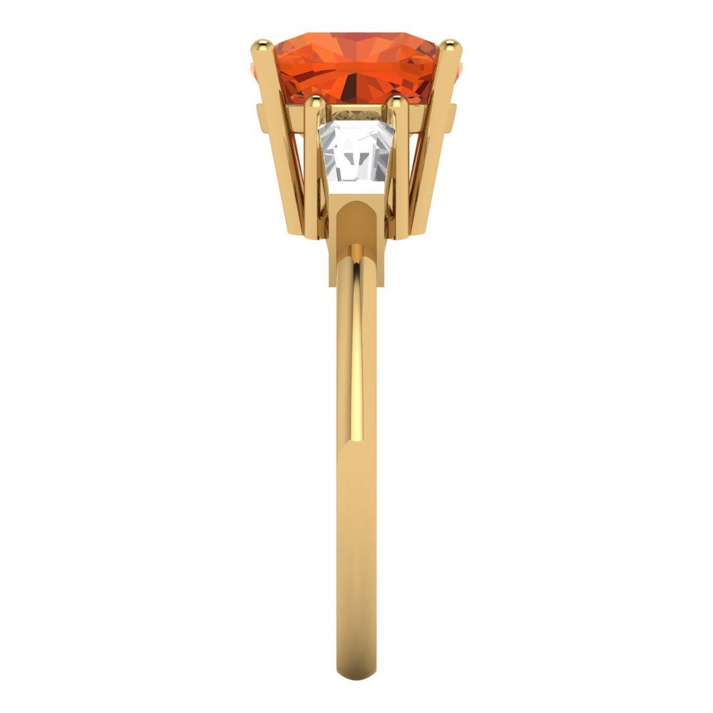 3 cttw Zirconia Simulated Red Diamond Three-Stone Engagement Ring - Solid Gold (VVS1, Cushion Cut,8.0mm)