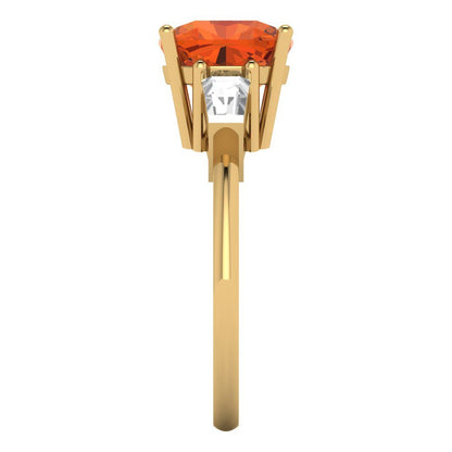 3 cttw Zirconia Simulated Red Diamond Three-Stone Engagement Ring - Solid Gold (VVS1, Cushion Cut,8.0mm)