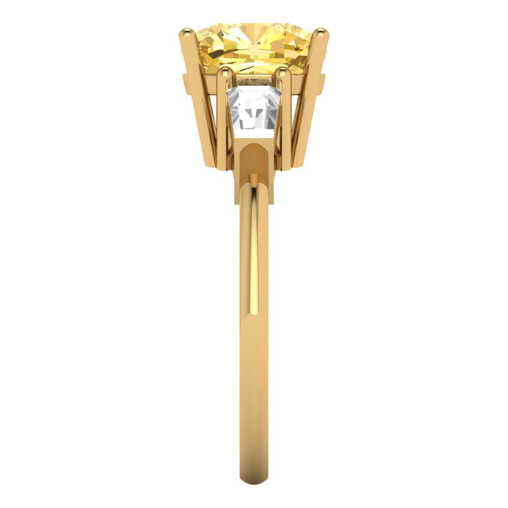 3 cttw Natural Citrine Three-Stone Engagement Ring - Solid Gold (Cushion Cut,8.0mm)