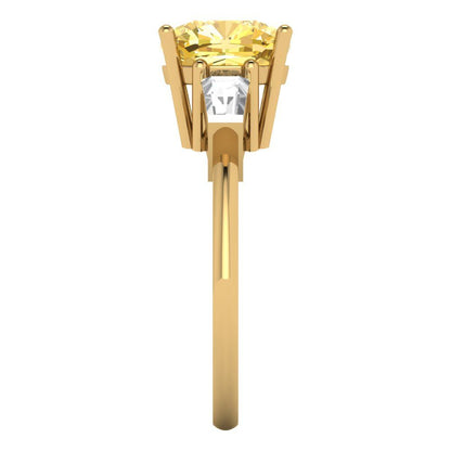 3 cttw Natural Citrine Three-Stone Engagement Ring - Solid Gold (Cushion Cut,8.0mm)