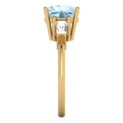 3 cttw Natural Swiss Blue Topaz Three-Stone Engagement Ring - Solid Gold (Cushion Cut,8.0mm)