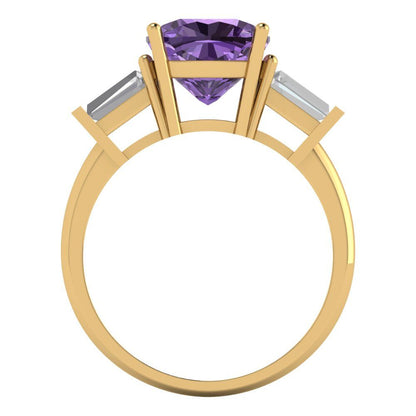 3 cttw Simulated Alexandrite Three-Stone Engagement Ring - Solid Gold (Cushion Cut,8.0mm)