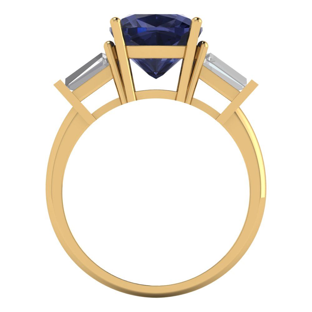 3 cttw Simulated Blue Sapphire Three-Stone Engagement Ring - Solid Gold (Cushion Cut,8.0mm)