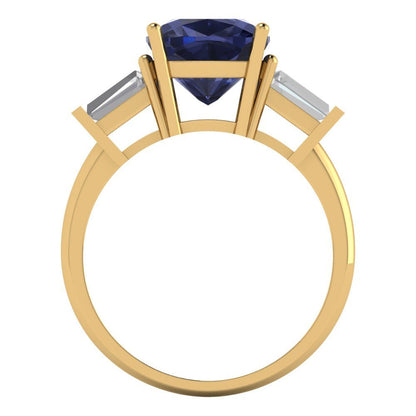 3 cttw Simulated Blue Sapphire Three-Stone Engagement Ring - Solid Gold (Cushion Cut,8.0mm)