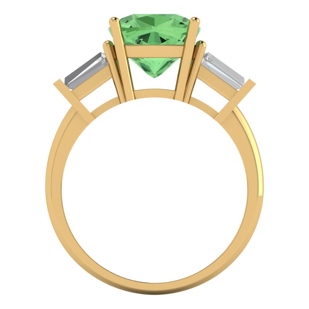 3 cttw Zirconia Simulated Green Diamond Three-Stone Engagement Ring - Solid Gold (VVS1, Cushion Cut,8.0mm)