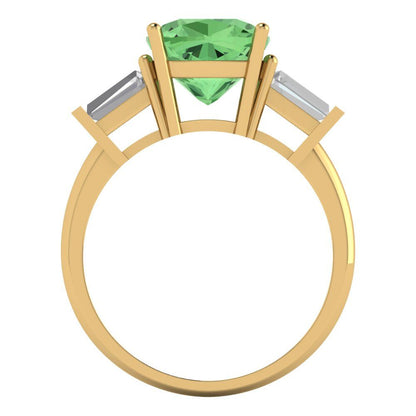 3 cttw Zirconia Simulated Green Diamond Three-Stone Engagement Ring - Solid Gold (VVS1, Cushion Cut,8.0mm)