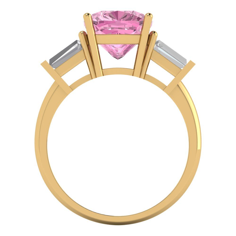 3 cttw Zirconia Simulated Pink Diamond Three-Stone Engagement Ring - Solid Gold (VVS1, Cushion Cut,8.0mm)