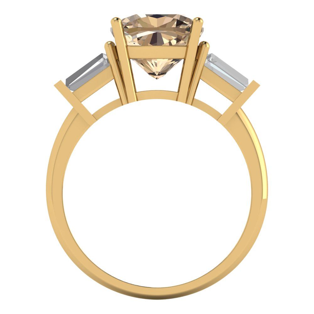 3 cttw Yellow Moissanite Three-Stone Engagement Ring - Solid Gold (Cushion Cut,8.0mm)