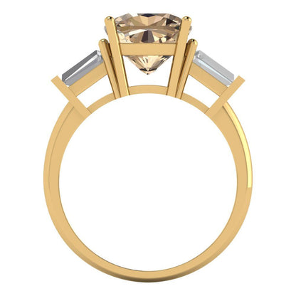 3 cttw Yellow Moissanite Three-Stone Engagement Ring - Solid Gold (Cushion Cut,8.0mm)