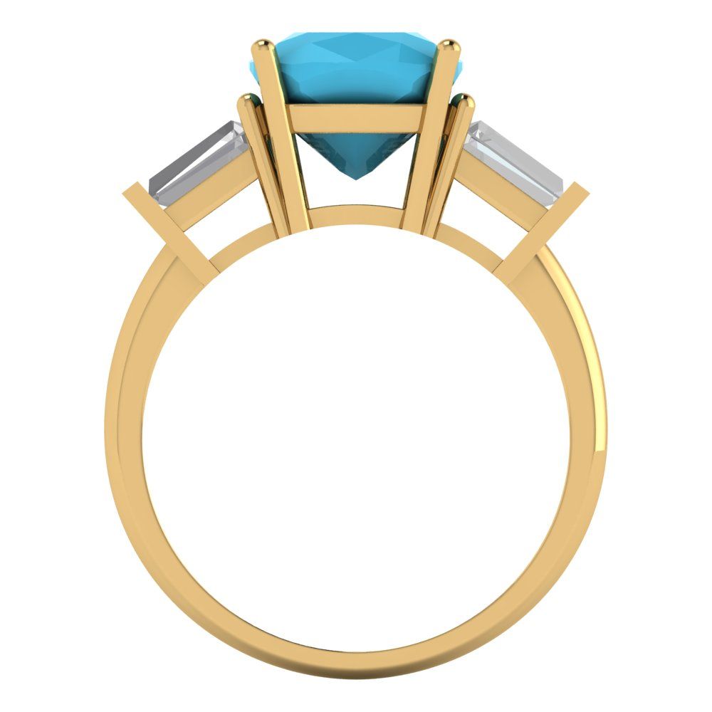 3 cttw Simulated Turquoise Three-Stone Engagement Ring - Solid Gold (Cushion Cut,8.0mm)