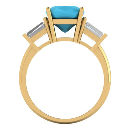 3 cttw Simulated Turquoise Three-Stone Engagement Ring - Solid Gold (Cushion Cut,8.0mm)