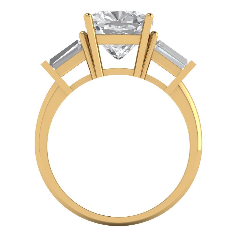 3 cttw Moissanite Three-Stone Engagement Ring - Solid Yellow Gold (VVS1, Cushion Cut,8.0mm)