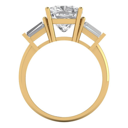 3 cttw Moissanite Three-Stone Engagement Ring - Solid Yellow Gold (VVS1, Cushion Cut,8.0mm)
