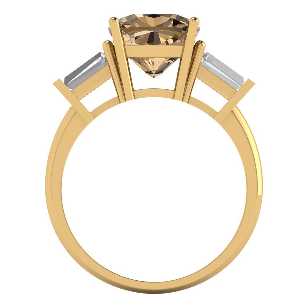 3 cttw Zirconia Simulated Champagne Diamond Three-Stone Engagement Ring - Solid Gold (VVS1, Cushion Cut,8.0mm)