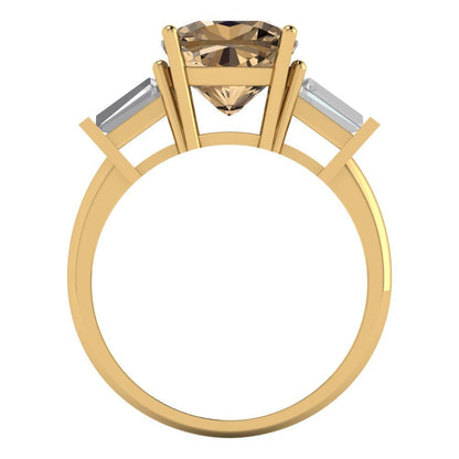 3 cttw Zirconia Simulated Champagne Diamond Three-Stone Engagement Ring - Solid Gold (VVS1, Cushion Cut,8.0mm)