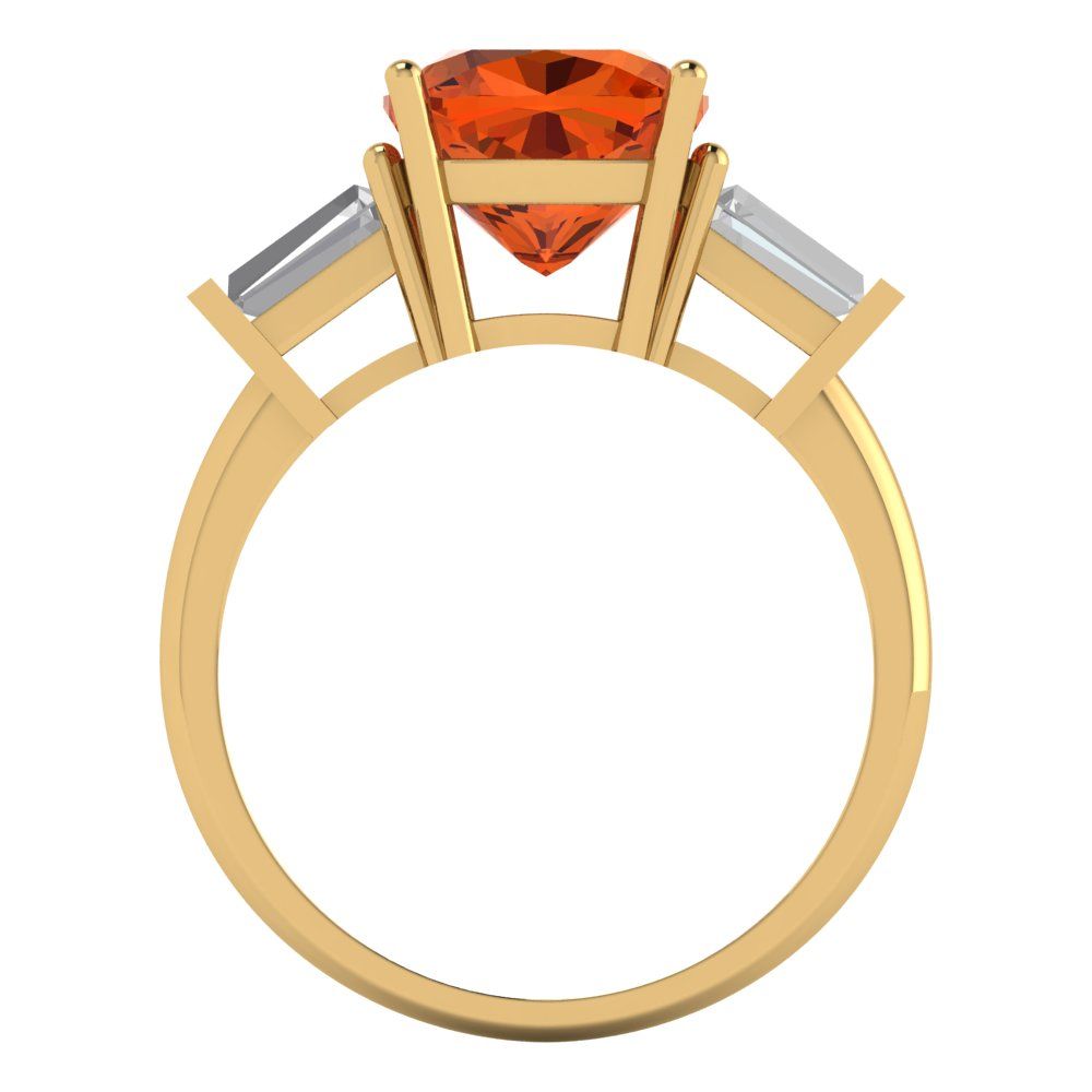 3 cttw Simulated Ruby Three-Stone Engagement Ring - Solid Yellow Gold (VVS1, Cushion Cut,8.0mm)